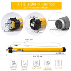 Rollerhouses AM35-6/28-MEL-PW WiFi Awnings Tubular Motor for 1.75-2 Inches (50-63mm) Tubes, AC120V Power Supply.