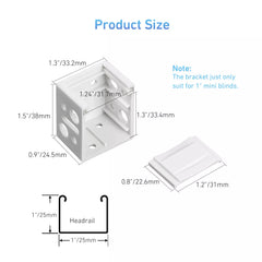 White Window Blinds Headrail Holder Bracket, Mini Blind Profile Box Mounting Bracket for Horizontal Faux Wood Blinds with 1"(25mm)Wide slats(4PCS)