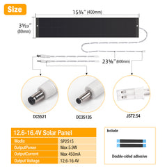 12V/6W Solar Panel for Electric Roller Shutters,Pergola Screen,Motorized Blinds, LED, Ring Camera. Max 16.8V Solar Charger, JST, DC5.5*2.1, DC3.5*1.35 Port