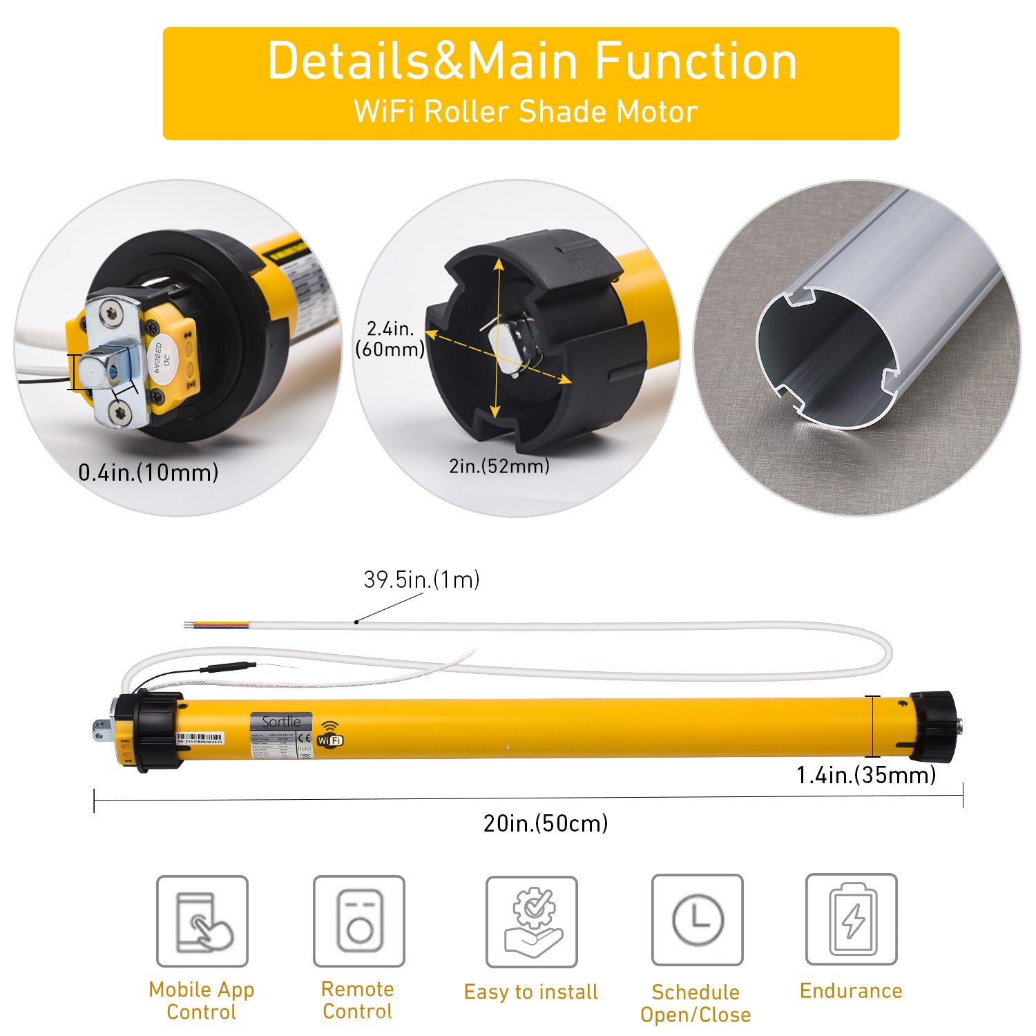 Rollerhouses AM35-6/28-MEL-PW WiFi Awnings Tubular Motor for 1.75-2 Inches (50-63mm) Tubes, AC120V Power Supply.