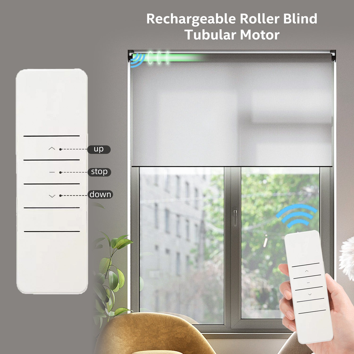 Rechargeable Roller Shades Motor Kit Wireless RF Controller.