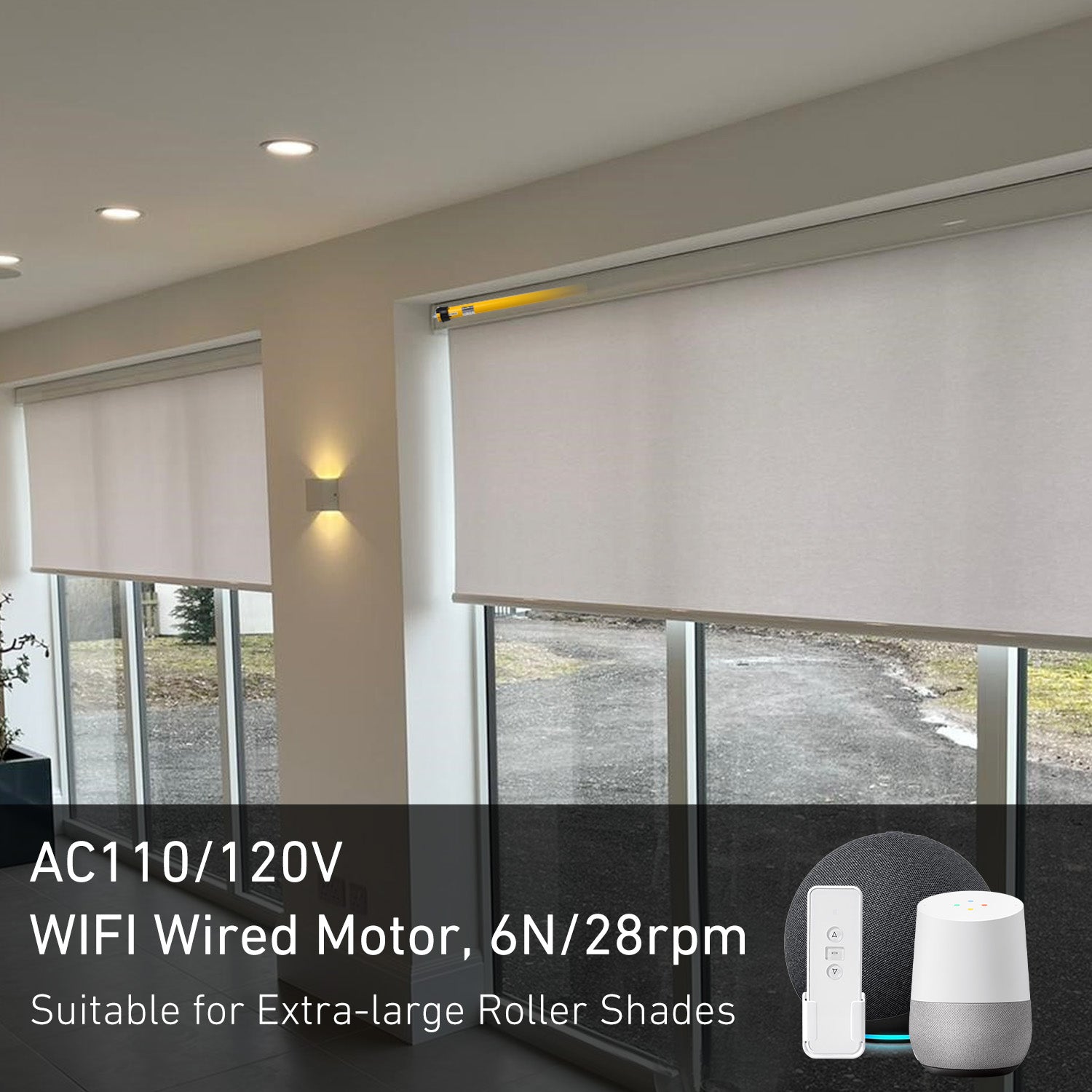 Rollerhouses AM35-6/28-MEL-PW WiFi Awnings Tubular Motor for 1.75-2 Inches (50-63mm) Tubes, AC120V Power Supply.