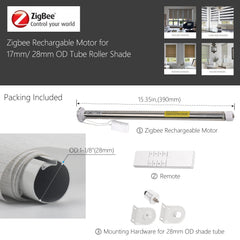 Smart Roller Blinds Motor for 1"(25mm) OD Tube, for Alexa,GoogleHome,Rechargeable.