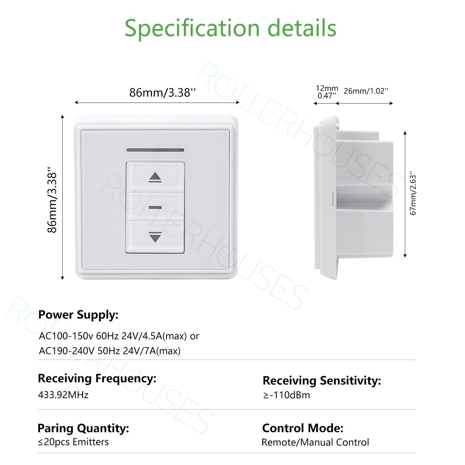 24V Motor Controller: AC227 DC Motor Radio Receiver Wall Mounted Receiver Output 24V DC/4.5A for Tubular Motor.