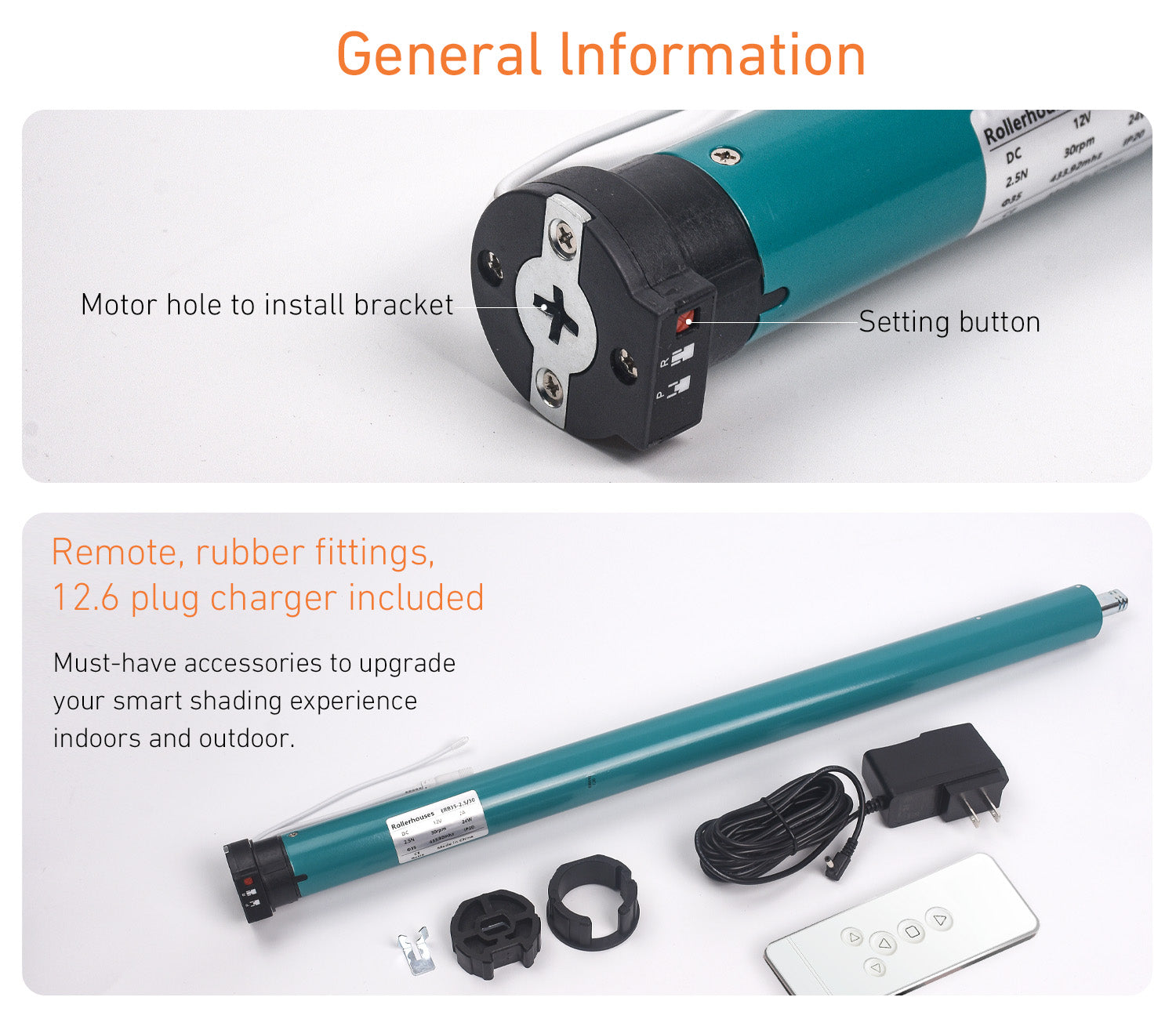 Rollerhouses ERB35 | 2"(50mm) Rechargeable Roller Shade Motor Kit,Remote control.