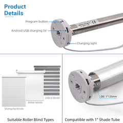 Rechargeable Roller Shade Motor, Working for 1"/25mm Shade Tube.