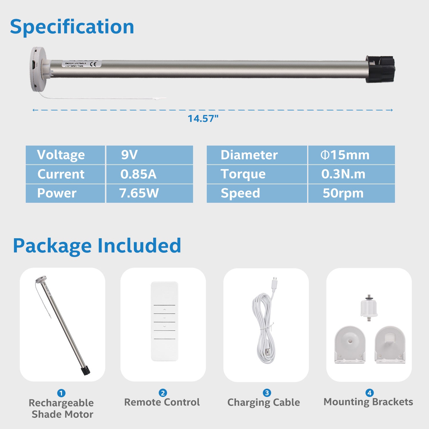 Rechargeable Roller Shade Motor, Working for 1"/25mm Shade Tube.