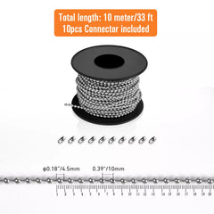 Kugelkette aus Edelstahl 304 für Jalousien und Rollos mit 10 Verbindungsstücken, 9,7 m lang, zum Reparieren oder Ersetzen einer kaputten Rollokette, ideal für vertikale Jalousien, Sanitärinstallationen und andere Heimwerkeranwendungen