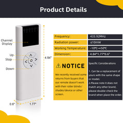 AC114-06 RF 433.92 Wireless Control, 6 Channel Blinds Controller for Motorized Roller Shades and Blinds