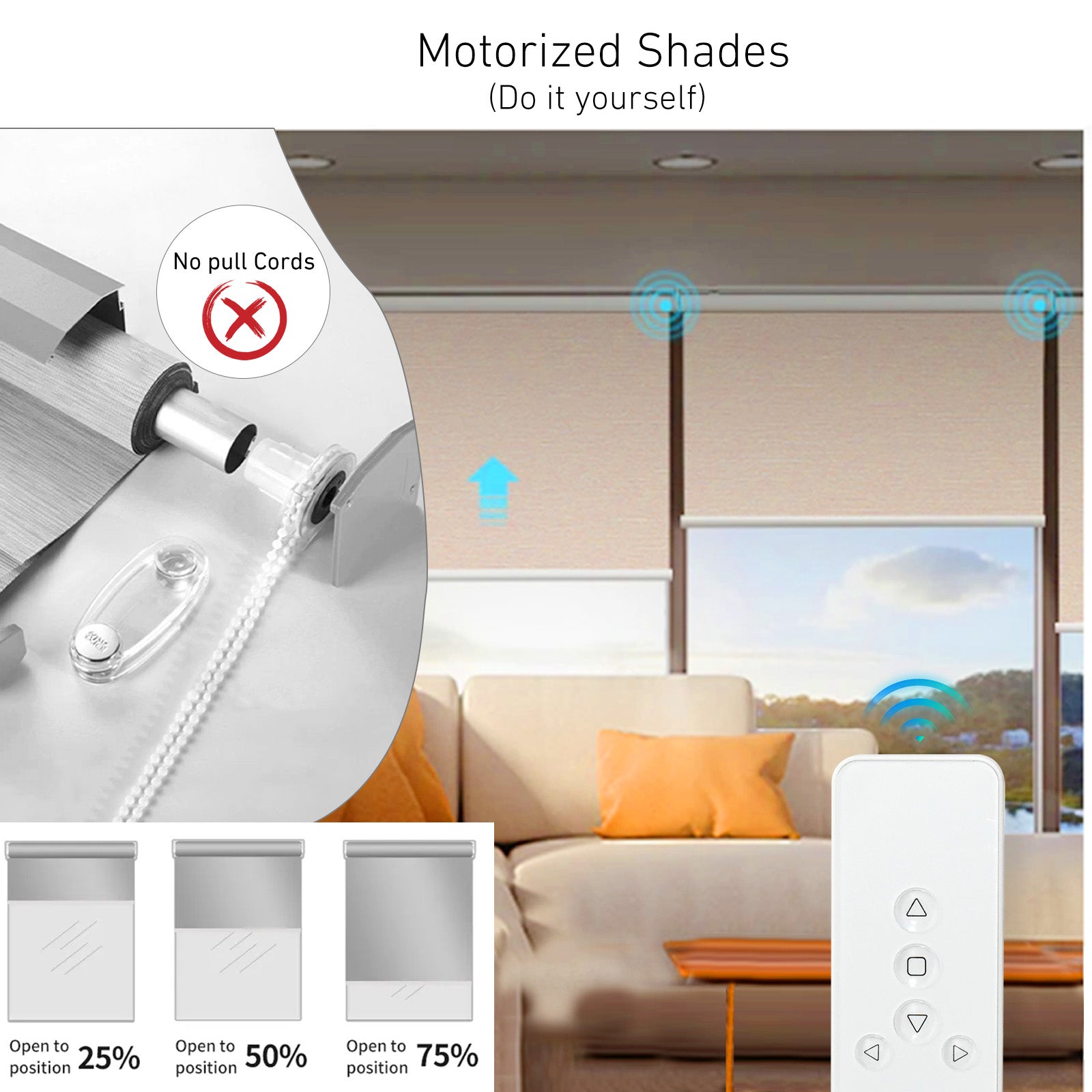 EYB25 12V DC Volt AA Reloadable Tube/Wand Battery Powered Roller Shade Motor with Remote Control for Motorized Shades - Power Blinds & Shades.